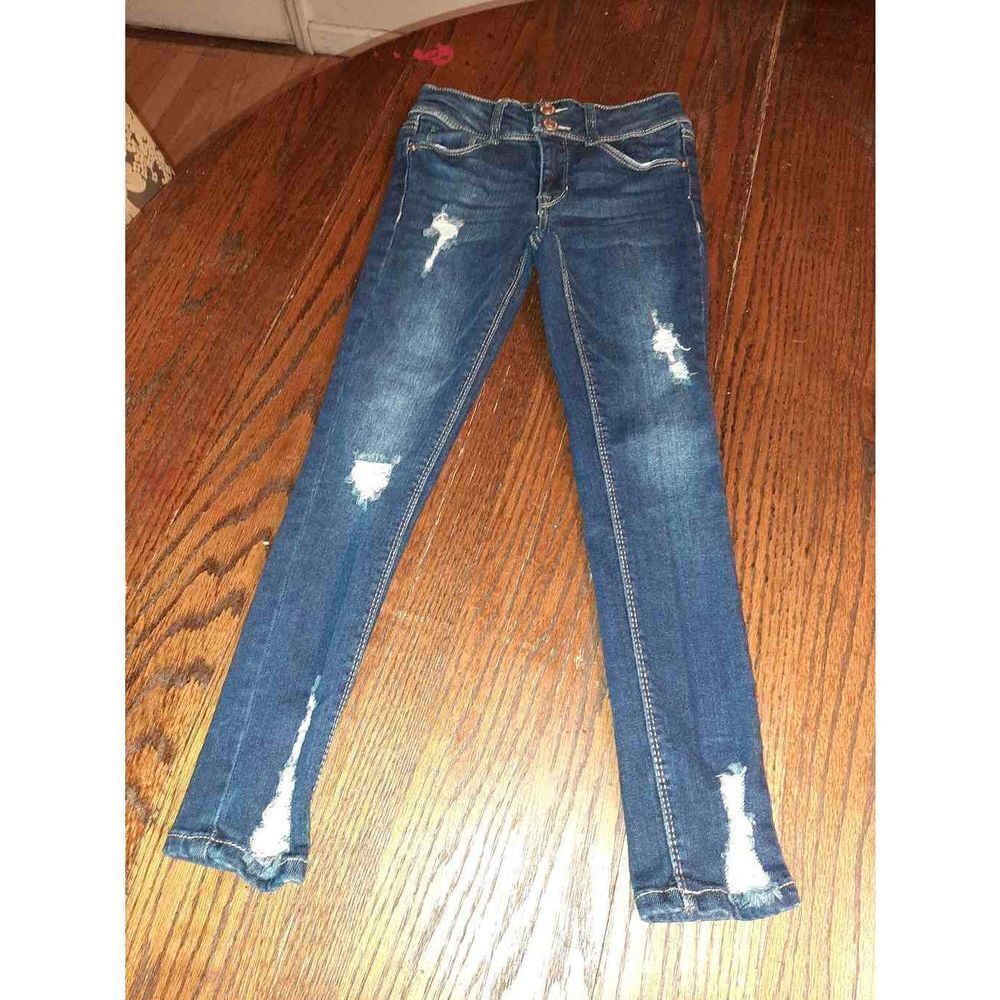 Girls Size 7 Imperial Star Distessed Denim Blue Jeans Double Snap
